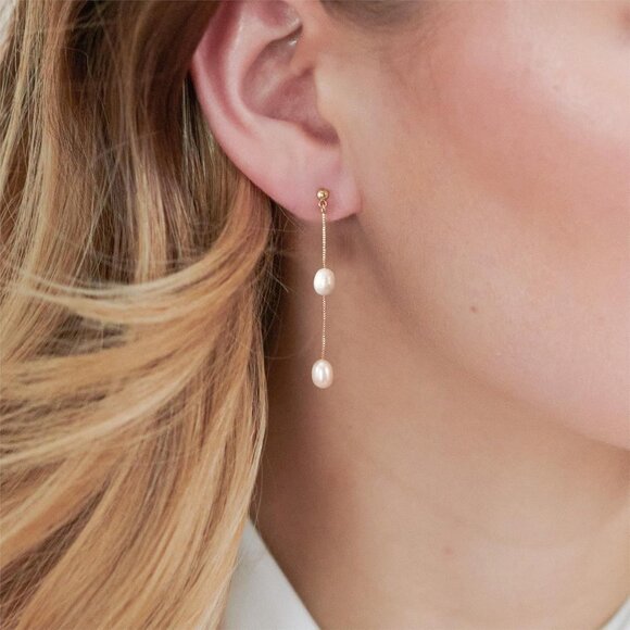 Women's 14k Gold Plated Cute Bow Design Dainty Gold Dangle Drop Earrings - Picture 8 of 8